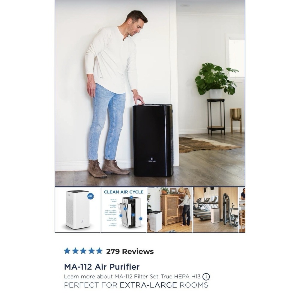 Medify Air MA-112 V2.0 Air Purifier HEPA H13 Activated Carbon Black 2500 SQ FT